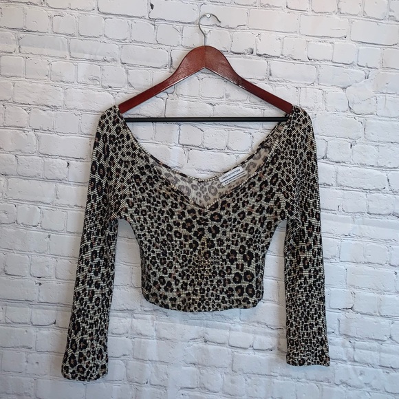 Urban Outfitters Tops - Urban Outfitters Long Sleeve Cheetah Crop top sz M